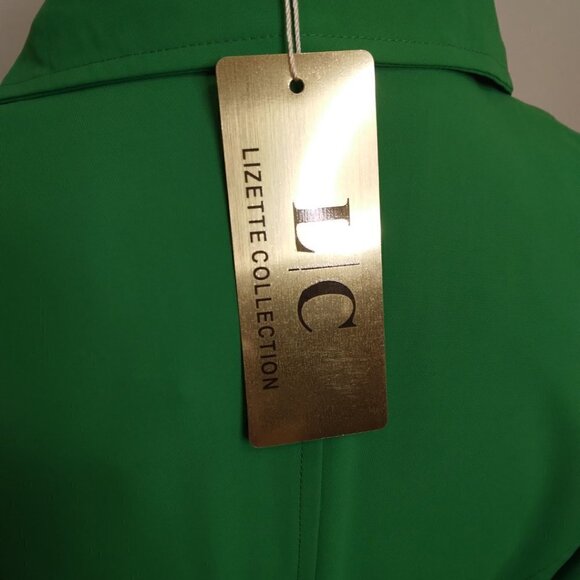 LC LIZETTE COLLECTION GREEN PEPLUM DRESS W/ SHORT SLEEVES & WIDE CRYSTAL BELT - Picture 8 of 9